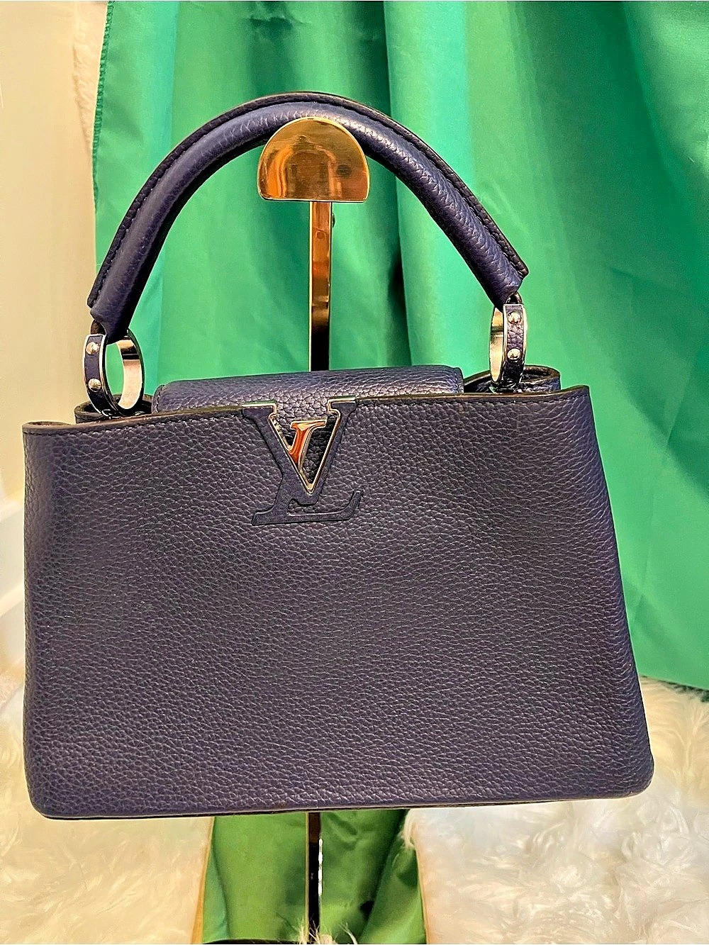 Authentic Louis Vuitton Capucines BB Indigo Blue Silver Hardware - GUC